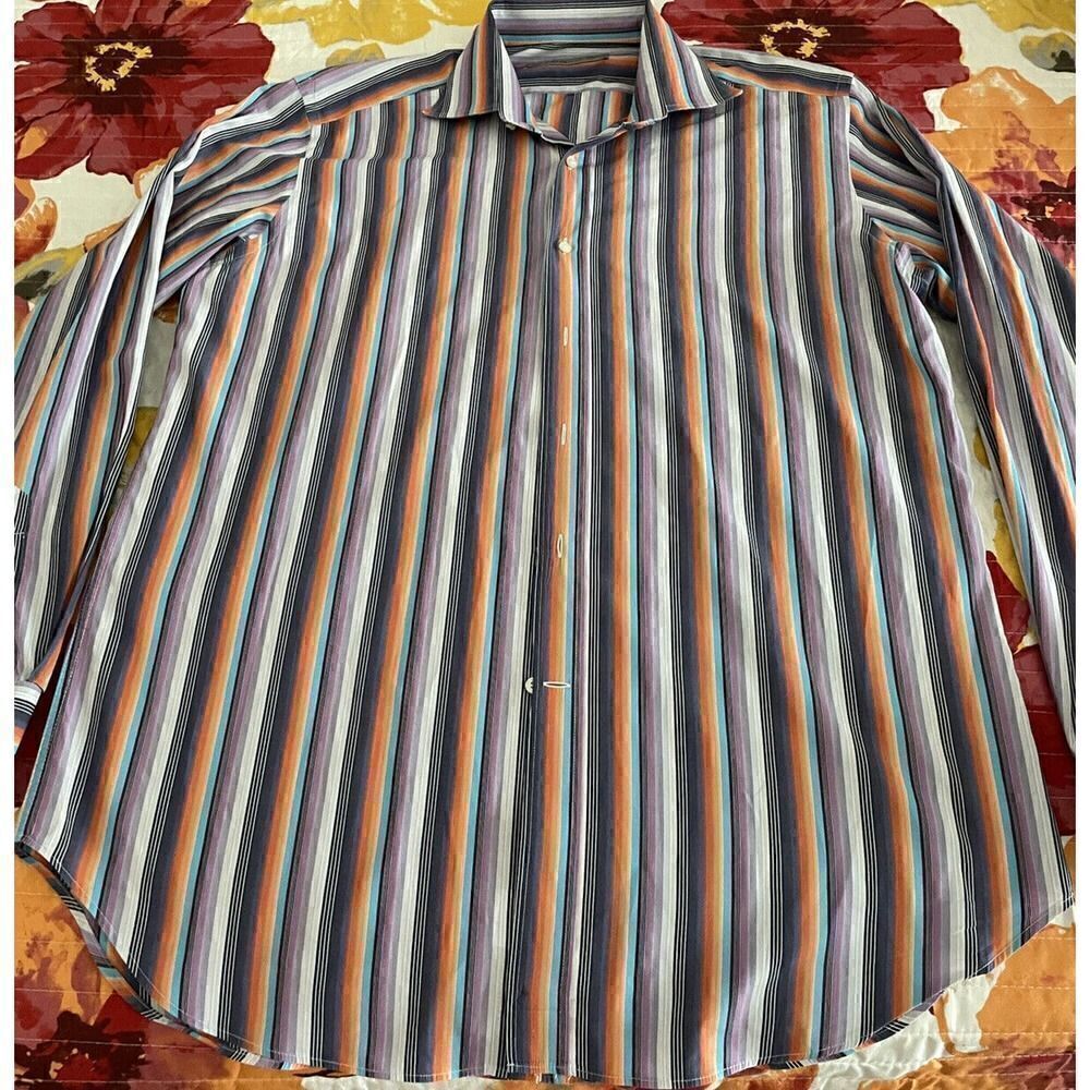 Etro Striped Button Down Shirt Size 42 US 16.5 Made in Italy